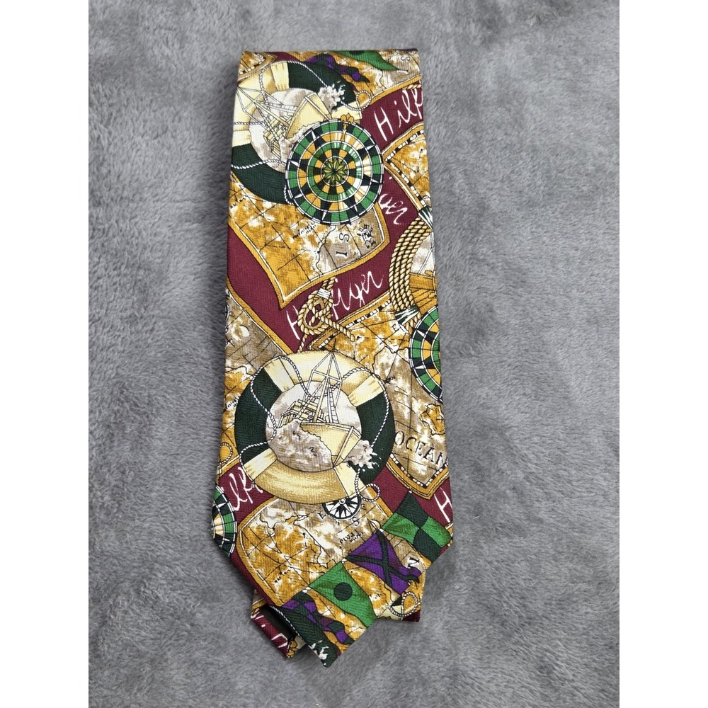 Vintage Tommy Hilfiger Silk Tie USA Nautical Ships Boating Voyage Captain Theme
